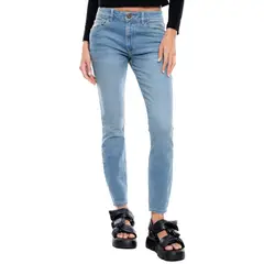 COLOR BLUE - Medium Waist Skinny Jeans Tono Medio