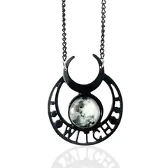 GENERICO - Collar Acero Inoxidable Color Plata Luna Llena Wicca Mujer