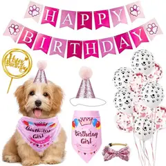 GENERICO - Kit de decoración fiesta para mascotas rosado- MILSAM