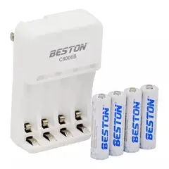 BESTON - Pilas Recargables Con Cargador 1500 mAh AA x 4 Pilas