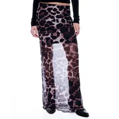 COLOR BLUE - Falda Larga En Malla Animal Print