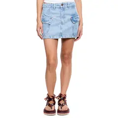 COLOR BLUE - Falda Corta En Denim Cargo