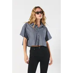 KOAJ - Blusa azul intensa a rayas crop top con manga corta Mujer