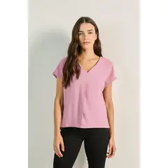 KOAJ - Blusa con escote en V unicolor para mujer cuenta con mang MUJER