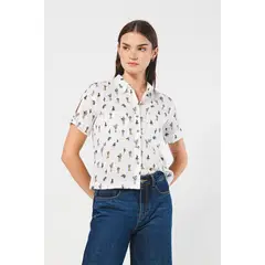 KOAJ - Blusa unicolor estampada crop top con manga corta MUJER