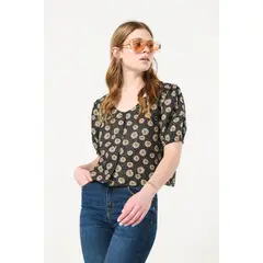KOAJ - Blusa unicolor crop top estampada con cuello V MUJER