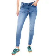 COLOR BLUE - Medium Waist Skinny Fit Jeans Tono Claro