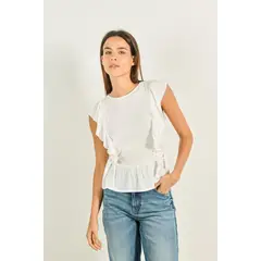 KOAJ - Blusa crema clara crop top con golas y manga sisa Mujer