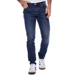 COLOR BLUE - Brixton/Slim Fit Jeans Tono Oscuro Con Desgastes