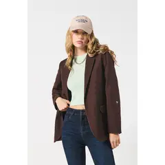 KOAJ - Blazer café cuello de muesca con charretera en manga MUJER