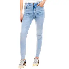 COLOR BLUE - High Waist Skinny Fit Jeans Tono Claro Con Dirty