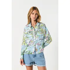 KOAJ - Blusa manga larga unicolor con charretera y diseños Mujer