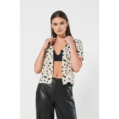 KOAJ - Blusa unicolor estampada crop top con manga corta MUJER