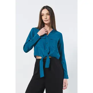 KOAJ - Blusa crop top unicolor con nudo y manga larga Mujer
