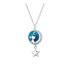 ALHAJAS - Collar Para Mujer Gato Luna Fabricado En Plata 925