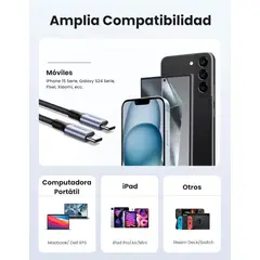 UGREEN - Cable USB C a Tipo C 60W Reversible con Nylón de 2m Negro