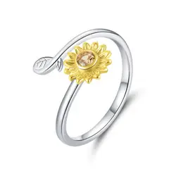 ALHAJAS - Anillo Ajustable Para Mujer Flor Girasol Fabricado En Plata 925
