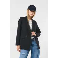 KOAJ - Blazer negro con cierre cruzado y solapas clásicas MUJER
