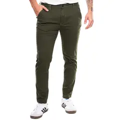 COLOR BLUE - Pantalón Tiro Medio En Dril Tipo Chino