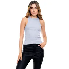 COLOR BLUE - Camiseta Manga Sisa Unicolor Efecto Canalé