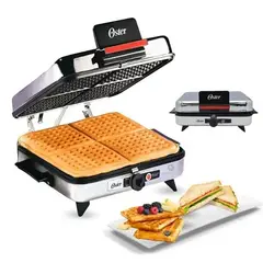 OSTER - Plancha Sandwichera Waflera 4 Puestos 3 en 1
