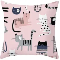 GENERICO - Funda para Cojin Estampado de Gatos 45 cm x 45 cm