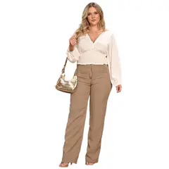 GENERICO - Blusa color ivory con escote en ¨ V ¨