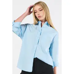 KOAJ - Blusa manga larga unicolor oversize con cuello camisero Mujer
