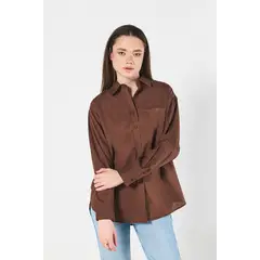 KOAJ - Blusa manga larga unicolor oversize con cuello camisero Mujer