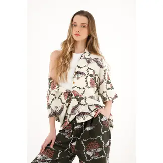 TOPMARK - Camisa tipo bowling estampada para mujer