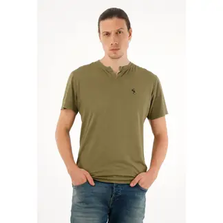 TENNIS - Camiseta verde con abertura en V para hombre