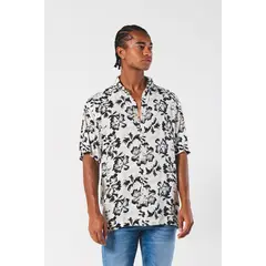 KOAJ - Camisa estampada unicolor con manga corta y botones Hombre