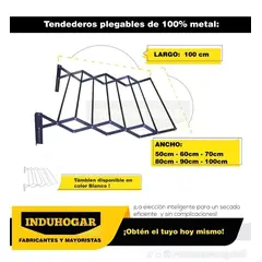 INDUHOGAR - Tendedero Plegable Negro de 1Metro de Ancho X 1Metro 8 Tubos