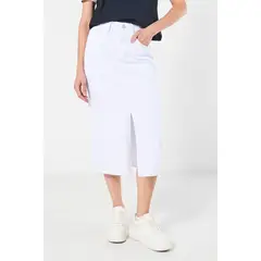 KOAJ - Falda blanca larga tiro alto en jean con abertura en fr Mujer