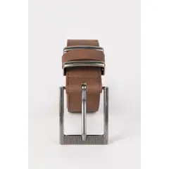 KOAJ - Cinturón café sintético con hebilla cuadrada y doble pa Hombre