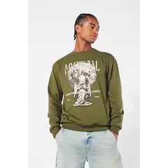 KOAJ - Buzo cuello redondo unicolor con estampado en frente. HOMBRE