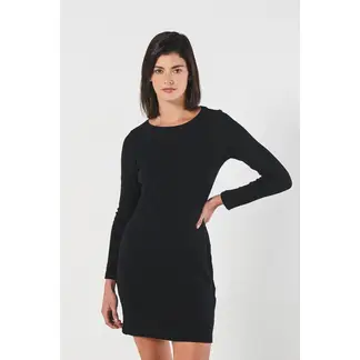KOAJ - Vestido corto negro con manga larga y texturas acanala Mujer