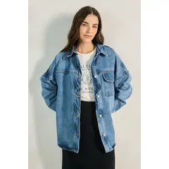KOAJ - Chaqueta de jean azul clara para mujer cuenta con cuello MUJER