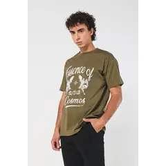 KOAJ - Camiseta verde oscura manga corta con diseño celestial