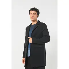 KOAJ - Gabán negro con solapas clásicas y bolsillos de ribete HOMBRE