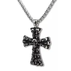 GENERICO - Collar Para Hombre Con Dije De Acero Cruz Craneos Calaveras