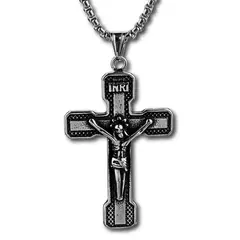 GENERICO - Collar Para Hombre Con Dije Jesus Cruz De Acero Color Plata