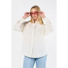 KOAJ - Blusa manga larga unicolor oversize con cuello camiser Mujer