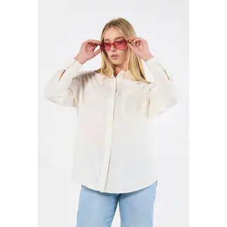 KOAJ - Blusa manga larga unicolor oversize con cuello camiser Mujer