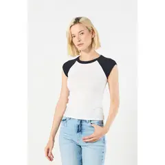 KOAJ - Camiseta en rib crema clara con manga ranglan corta Mujer