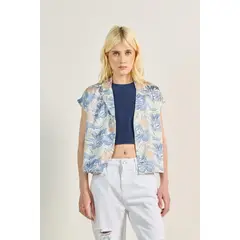 KOAJ - Blusa en satín unicolor estampada con manga corta Mujer