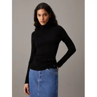 CALVIN KLEIN - Saco negro tejido slim de cuello alto de canalé