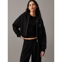 CALVIN KLEIN - Buzo negro cropped con capota, cremallera y logo