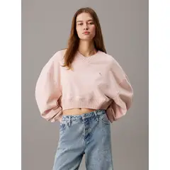 CALVIN KLEIN - Saco rosado cropped con cuello en v