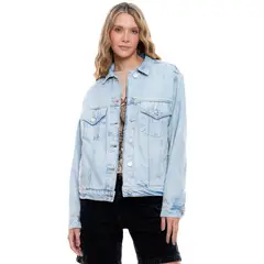 COLOR BLUE - Chaqueta Denim Trucker Tono Medio